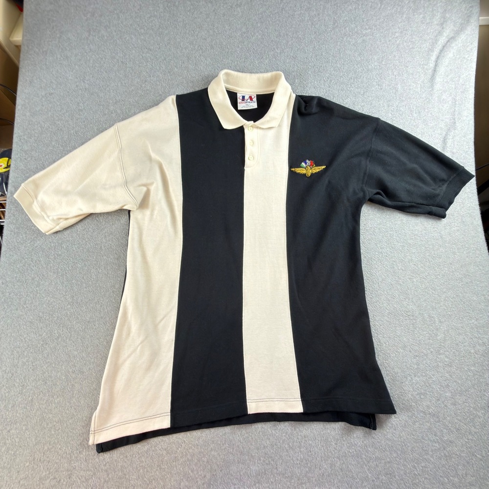 Vintage Logo Athletic Indianapolis Motor Speedway Polo Shirt XL Black Cream